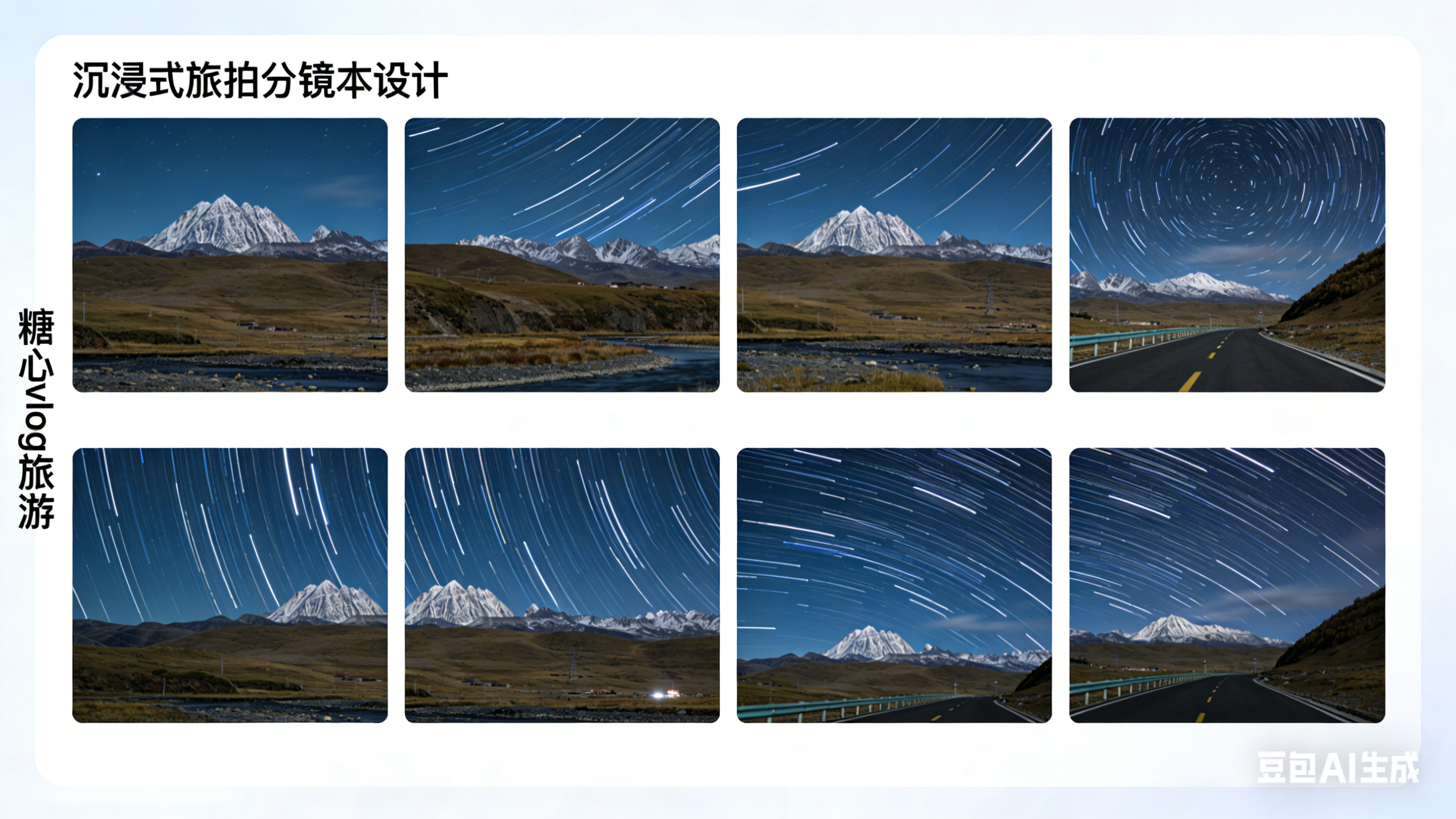 糖心vlog旅游 - 川西环线沉浸式旅拍，分镜脚本设计呈现的星空轨迹